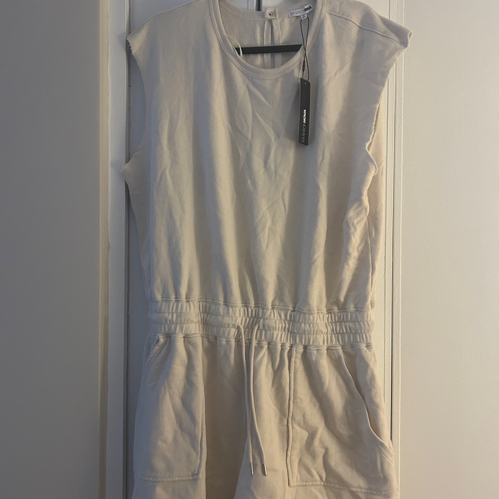 Fashion Nova Cream Crewneck Romper